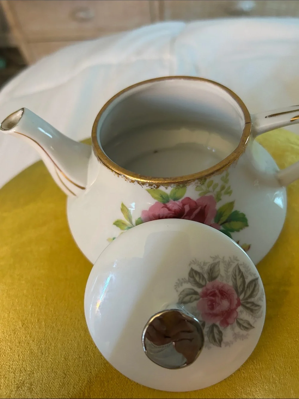 Vintage Floral Porcelain Teapot - Pink Rose Design